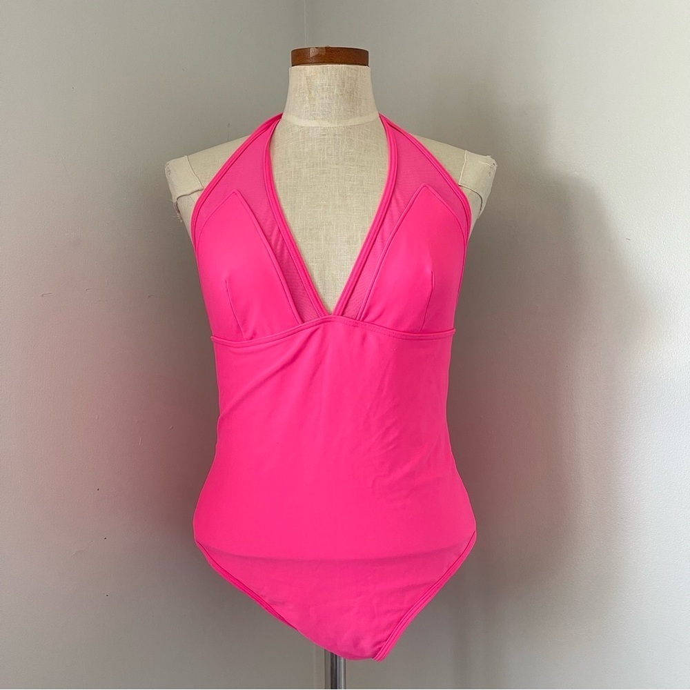 Ted Baker Bubblegum Pink One piece halter bathing suit Large EUC